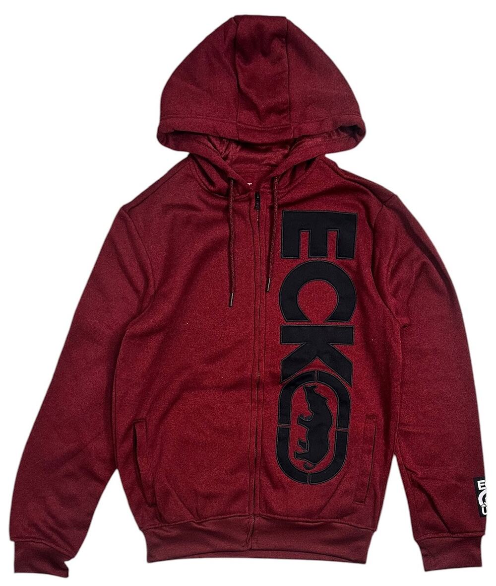 Ecko Unltd Men's Embroidered Logo Full Zip Fleece Hoodie in Red Marled